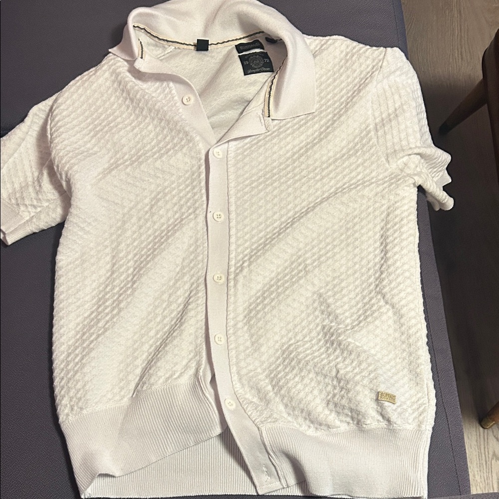 Buffalo David Bitton White Knit Button-Down Casual Shirt